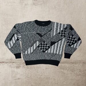 Vtg Stefano Knit Sweater Men's Large Black White Grandpa Core Coogi Style 90s‎
